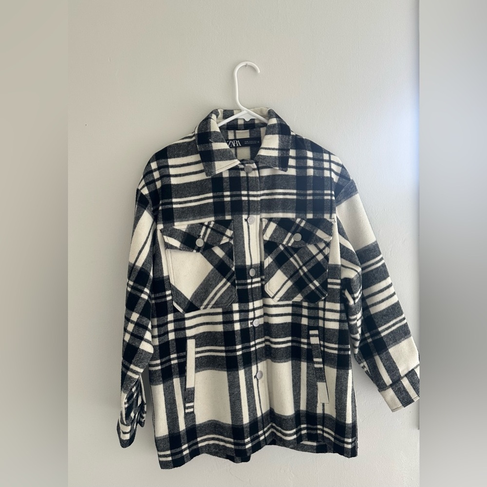 Zara Black and White Plaid Jacket